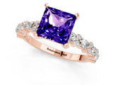 Rose gold Princess Cut Tanzanite Solitaire with Side Stones, Pave Band, Four-Prong Setting_37