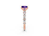 Rose gold Princess Cut Tanzanite Solitaire with Side Stones, Pave Band, Four-Prong Setting_38
