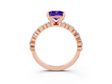 Rose gold Princess Cut Tanzanite Solitaire with Side Stones, Pave Band, Four-Prong Setting_39