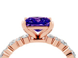 Rose gold Princess Cut Tanzanite Solitaire with Side Stones, Pave Band, Four-Prong Setting_40