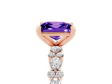 Rose gold Princess Cut Tanzanite Solitaire with Side Stones, Pave Band, Four-Prong Setting_41