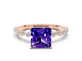 Rose gold Princess Cut Tanzanite Solitaire with Side Stones on a Pavé Band and Four-Prong Setting
