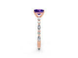 Rose gold Princess Cut Tanzanite Solitaire with Side Stones on a Pavé Band and Four-Prong Setting_2
