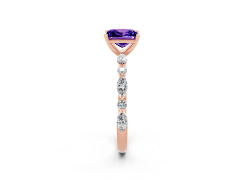 Rose gold Princess Cut Tanzanite Solitaire with Side Stones on a Pavé Band and Four-Prong Setting_2