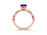Rose gold Princess Cut Tanzanite Solitaire with Side Stones on a Pavé Band and Four-Prong Setting_3