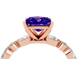 Rose gold Princess Cut Tanzanite Solitaire with Side Stones on a Pavé Band and Four-Prong Setting_4
