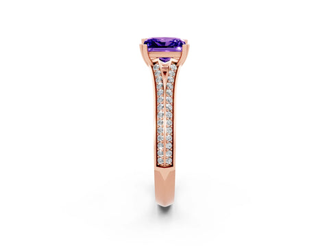 Rose gold Princess Cut Tanzanite Split Shank Engagement Ring with Pavé Band_2