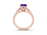 Rose gold Princess Cut Tanzanite Split Shank Engagement Ring with Pavé Band_3