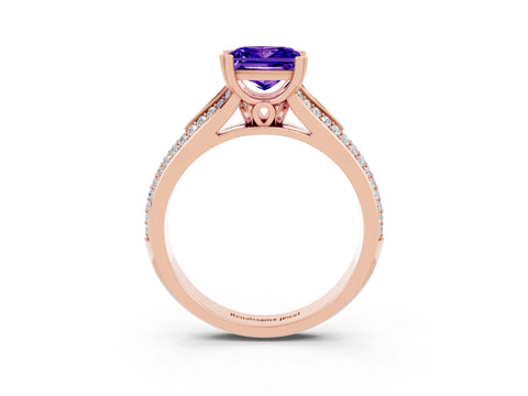 Rose gold Princess Cut Tanzanite Split Shank Engagement Ring with Pavé Band_3
