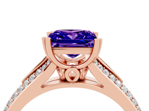 Rose gold Princess Cut Tanzanite Split Shank Engagement Ring with Pavé Band_4
