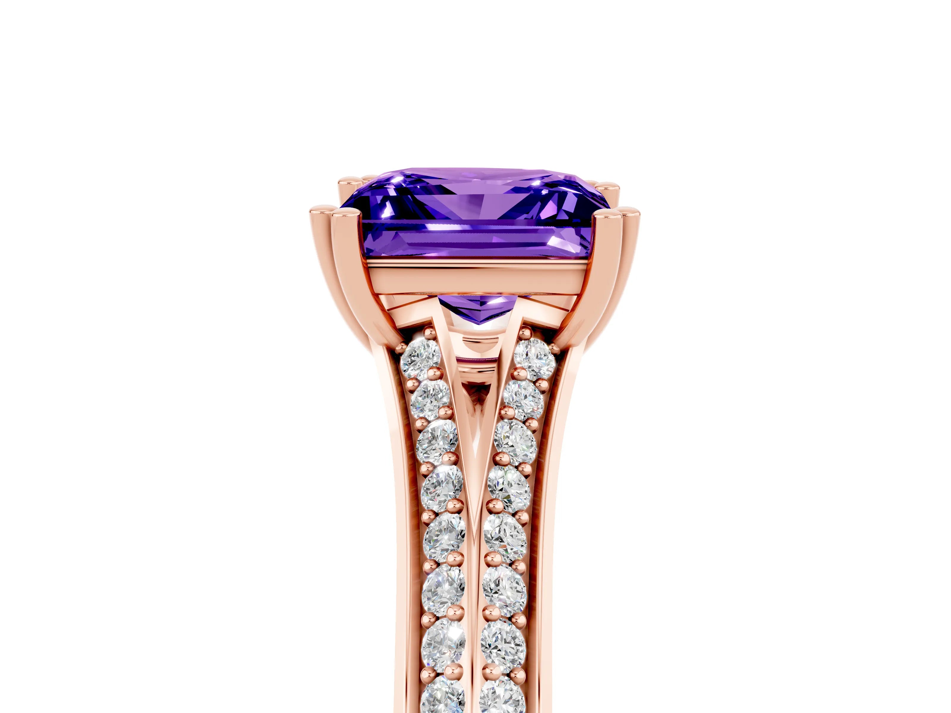 Rose gold Princess Cut Tanzanite Split Shank Engagement Ring with Pavé Band_5