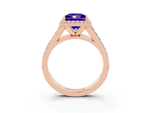 Rose gold Princess Cut Tanzanite Split Shank Halo Ring with Four-Prong Setting_15
