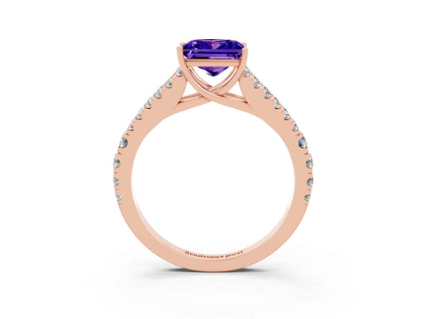 Rose gold Princess Cut Tanzanite Split Shank Pavé Engagement Ring with Four-Prong Setting_15