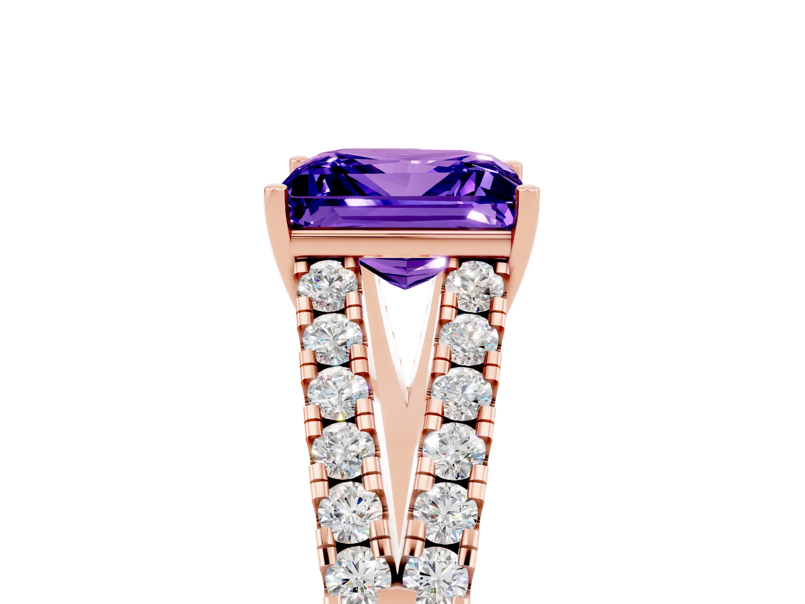 Rose gold Princess Cut Tanzanite Split Shank Pavé Engagement Ring with Four-Prong Setting_17