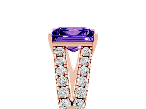 Rose gold Princess Cut Tanzanite Split Shank Pavé Engagement Ring with Four-Prong Setting_17