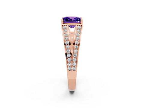 Rose gold Princess Cut Tanzanite Split Shank Ring with Pavé Band and Four-Prong Setting_2