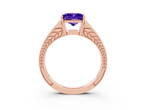 Rose gold Princess Cut Tanzanite Split Shank Ring with Pavé Band and Four-Prong Setting_3