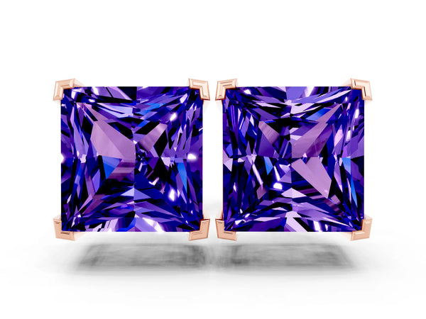 Rose gold Princess Cut Tanzanite Stud Earrings