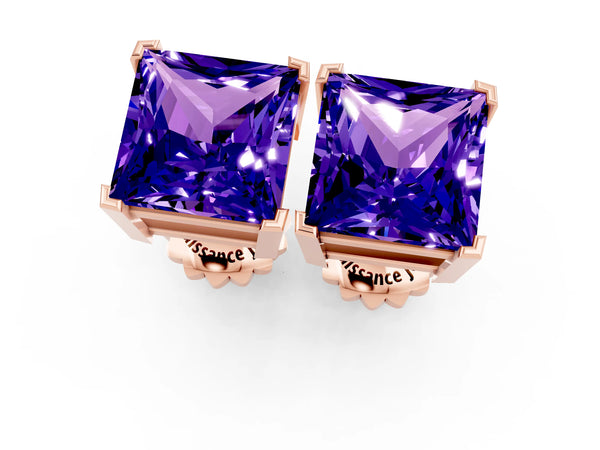 Rose gold Princess Cut Tanzanite Stud Earrings