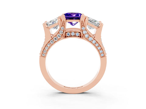 Rose gold Princess Cut Tanzanite Three-Stone Ring with Channel Set Band and Four-Prong Setting_3