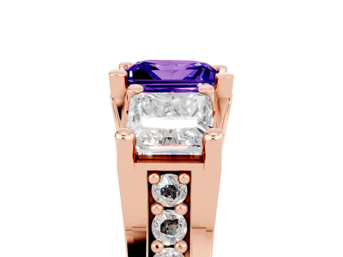 Rose gold Princess Cut Tanzanite Three-Stone Ring with Channel Set Band and Four-Prong Setting_5
