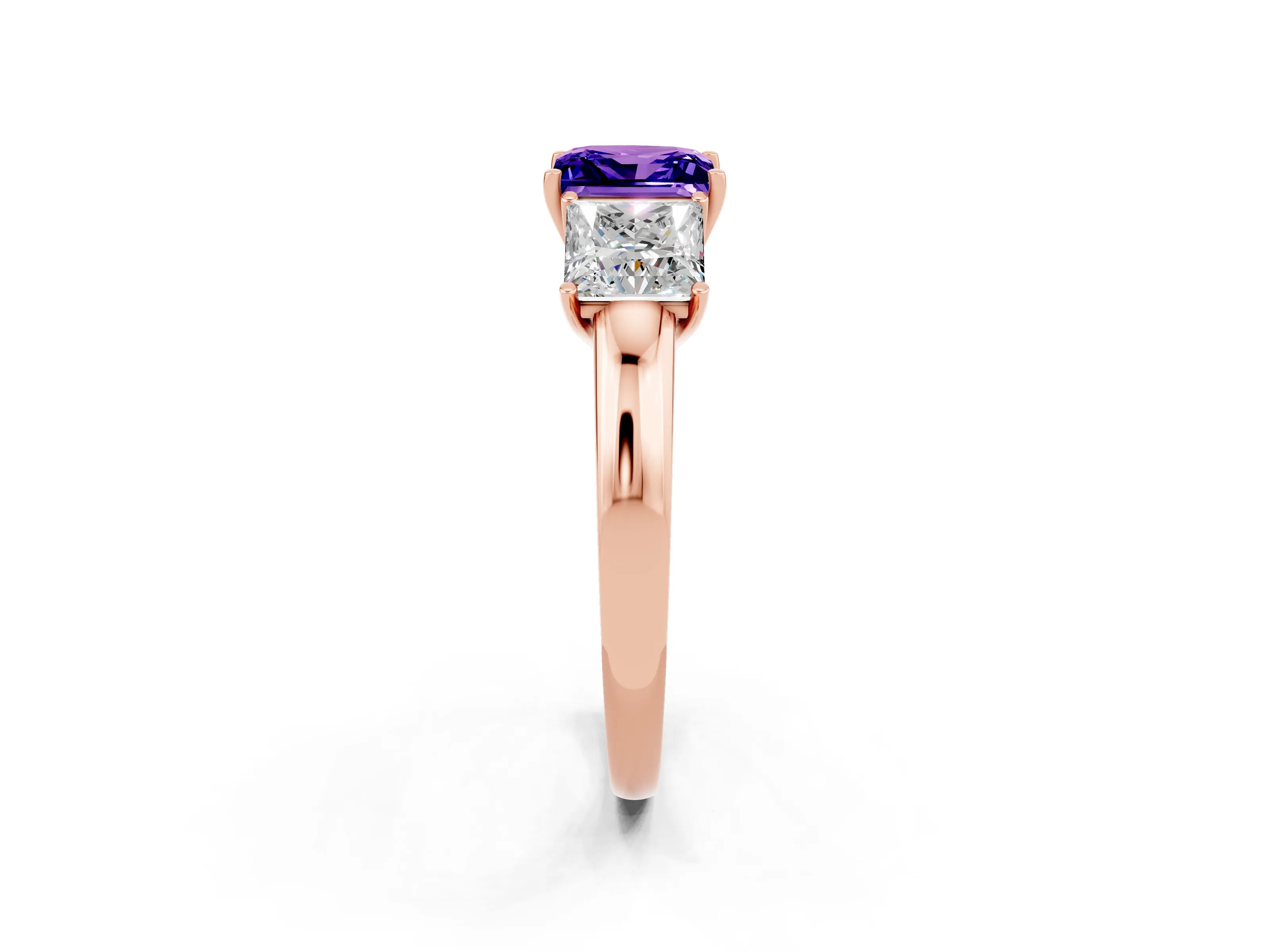 Rose gold Princess Cut Tanzanite Three-Stone Ring with Four-Prong Setting and Classic Band_2