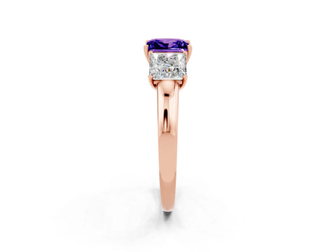 Rose gold Princess Cut Tanzanite Three-Stone Ring with Four-Prong Setting and Classic Band_2