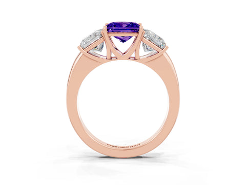 Rose gold Princess Cut Tanzanite Three-Stone Ring with Four-Prong Setting and Classic Band_3