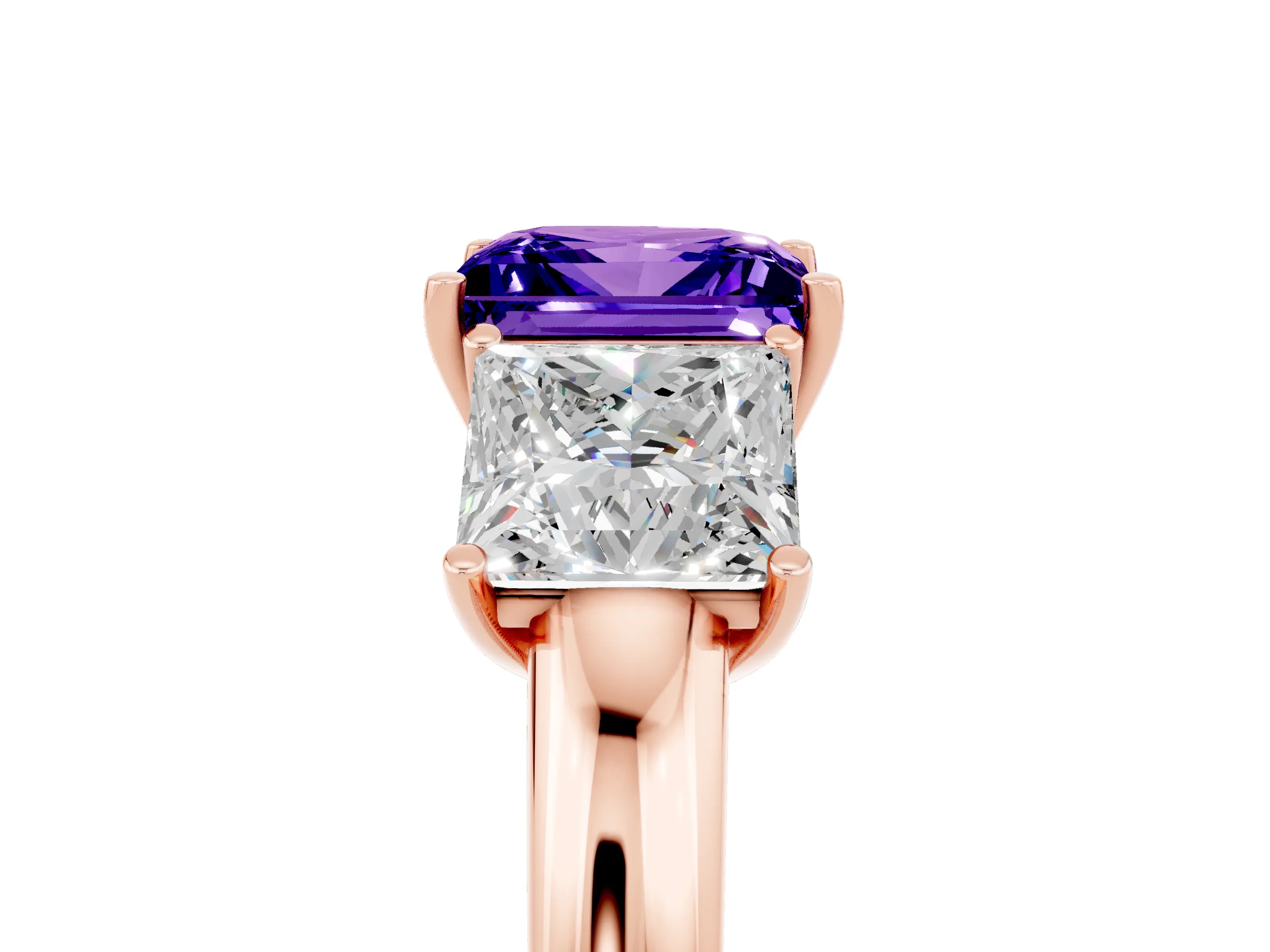 Rose gold Princess Cut Tanzanite Three-Stone Ring with Four-Prong Setting and Classic Band_5