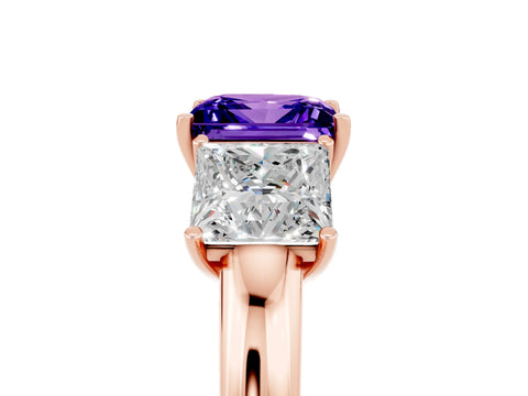 Rose gold Princess Cut Tanzanite Three-Stone Ring with Four-Prong Setting and Classic Band_5