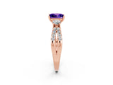 Rose gold Princess Cut Tanzanite Three-Stone Ring with Pavé Split Shank and Four-Prong Setting_2