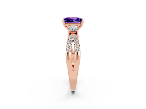 Rose gold Princess Cut Tanzanite Three-Stone Ring with Pavé Split Shank and Four-Prong Setting_2