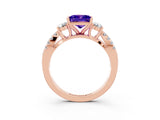 Rose gold Princess Cut Tanzanite Three-Stone Ring with Pavé Split Shank and Four-Prong Setting_3