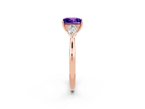 Rose gold Princess Cut Tanzanite Three-Stone Ring with Pear Side Stones and Four-Prong Setting_14