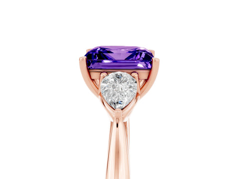 Rose gold Princess Cut Tanzanite Three-Stone Ring with Pear Side Stones and Four-Prong Setting_17