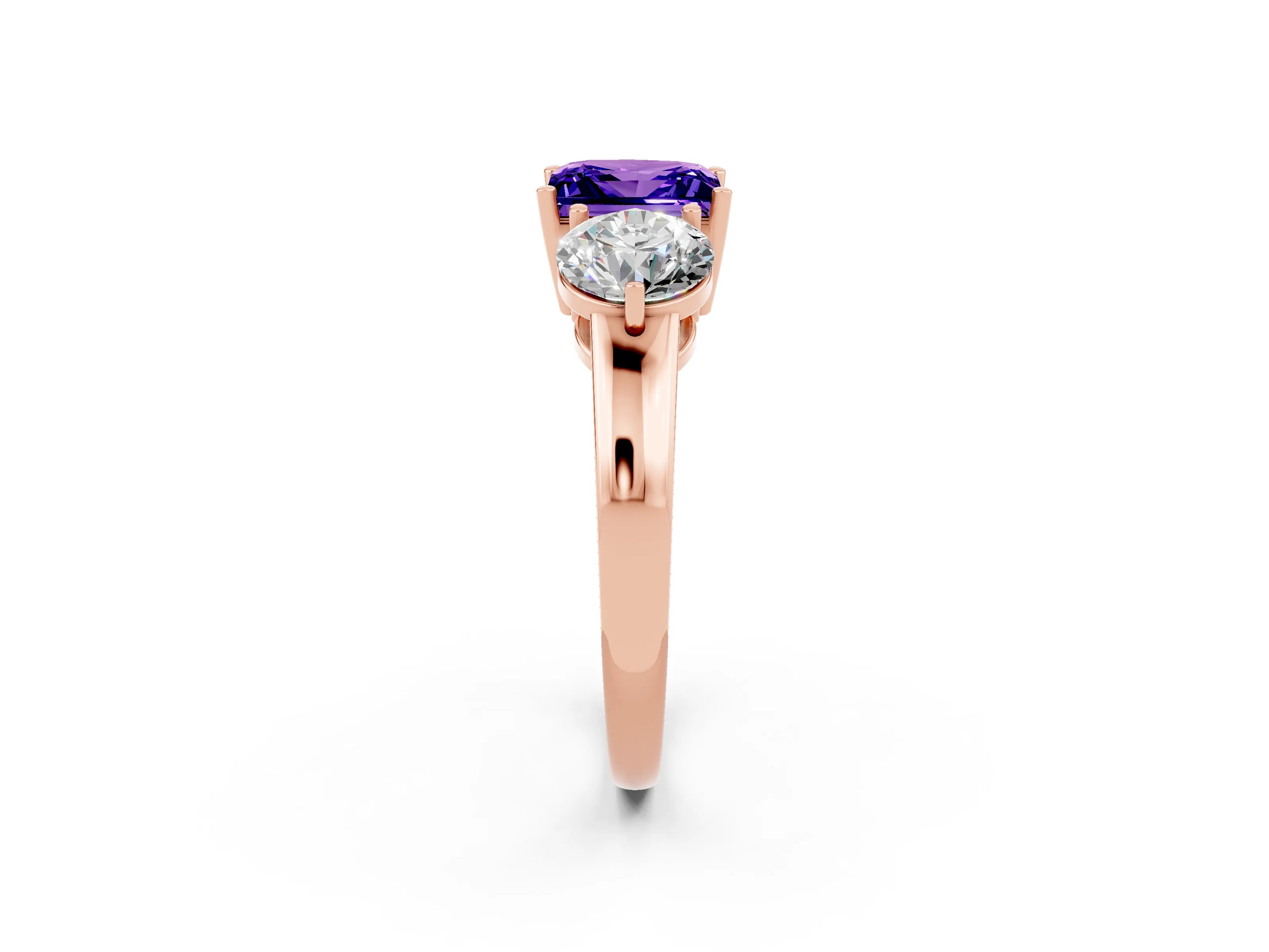 Rose gold Princess Cut Tanzanite Three-Stone Ring with Prong Setting and Classic Band_2