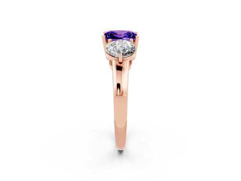 Rose gold Princess Cut Tanzanite Three-Stone Ring with Prong Setting and Classic Band_2