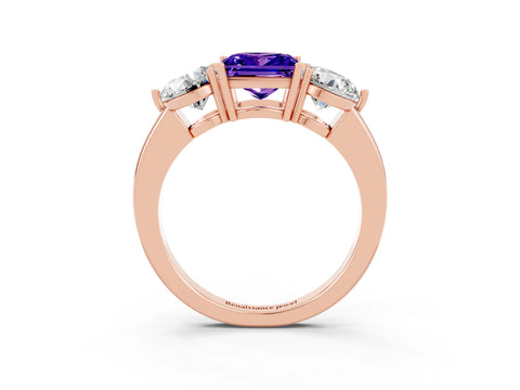 Rose gold Princess Cut Tanzanite Three-Stone Ring with Prong Setting and Classic Band_3