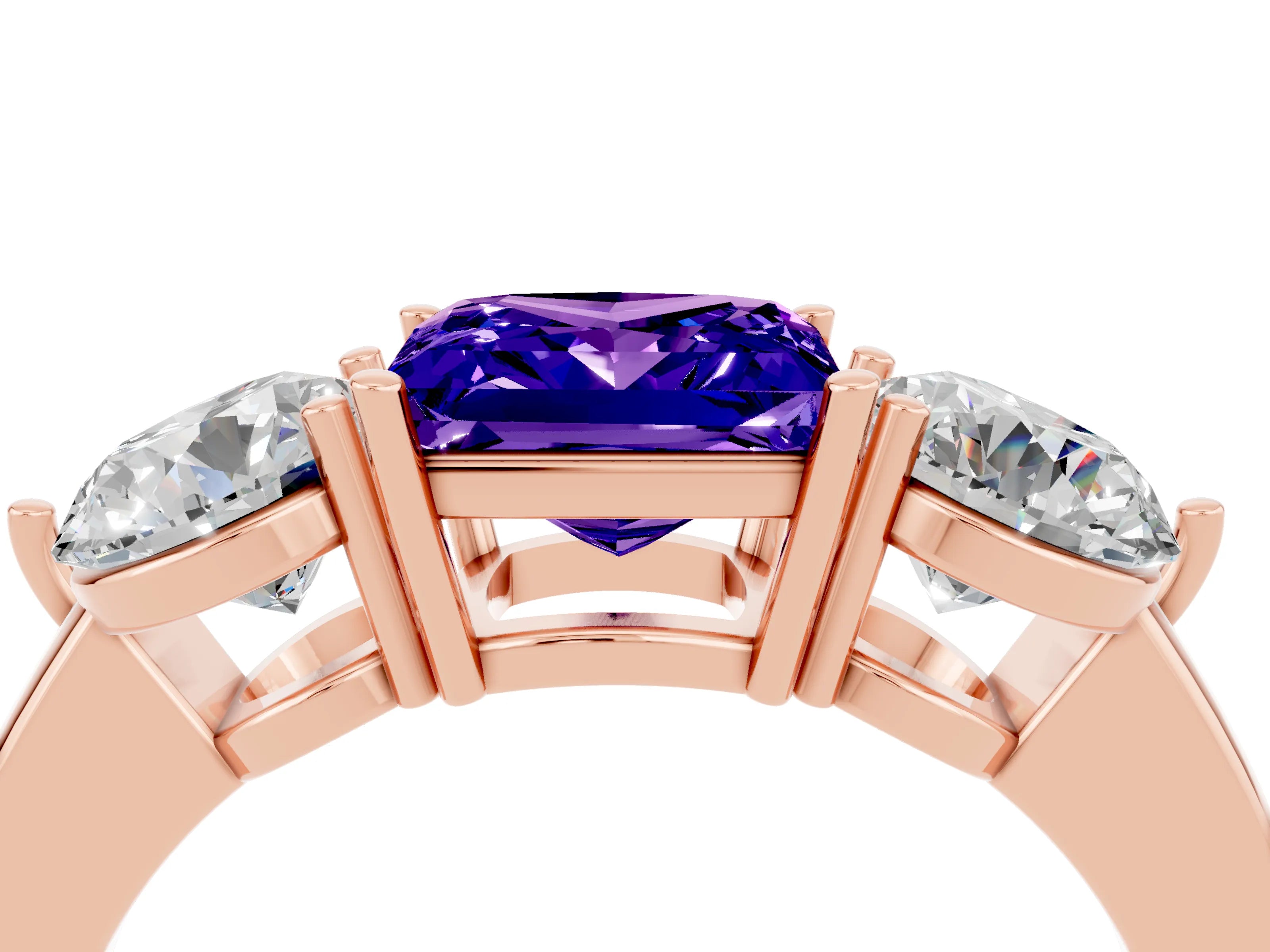 Rose gold Princess Cut Tanzanite Three-Stone Ring with Prong Setting and Classic Band_4