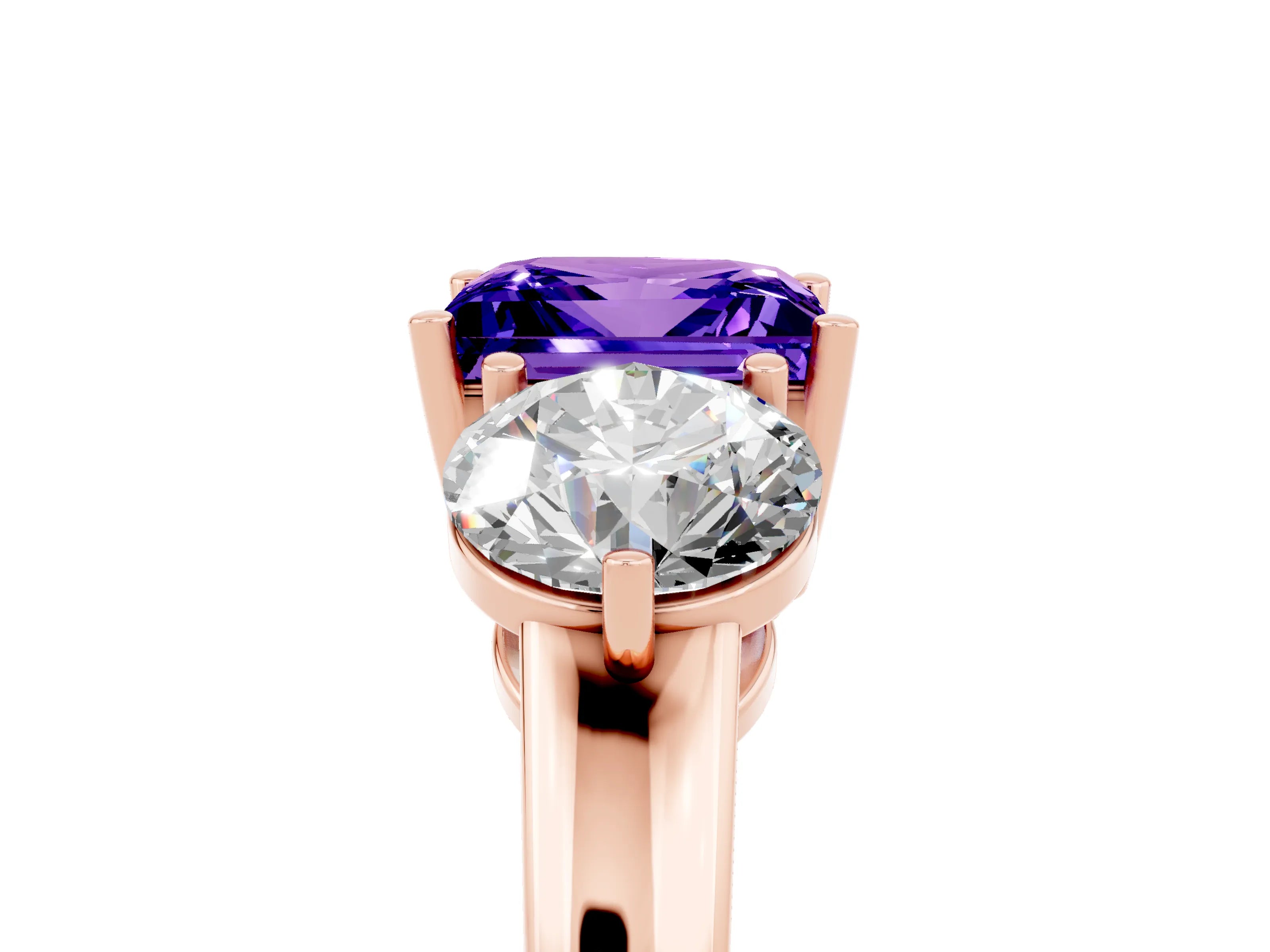 Rose gold Princess Cut Tanzanite Three-Stone Ring with Prong Setting and Classic Band_5