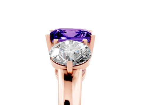 Rose gold Princess Cut Tanzanite Three-Stone Ring with Prong Setting and Classic Band_5