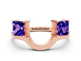 Rose gold Princess Cut Tanzanite Two-Stone Open Band Ring with Four-Prong Setting_6