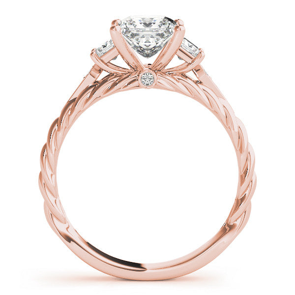 10K Rose Gold 1.02 Carat D VS1 Princess Cut Three-Stone Braided Band Ring with Four-Prong Setting
