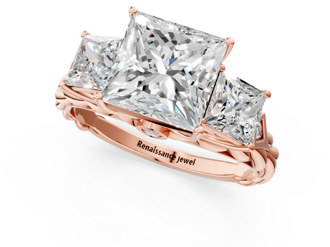 Rose gold Princess Cut Three-Stone Braided Band Ring with Four-Prong Setting_25