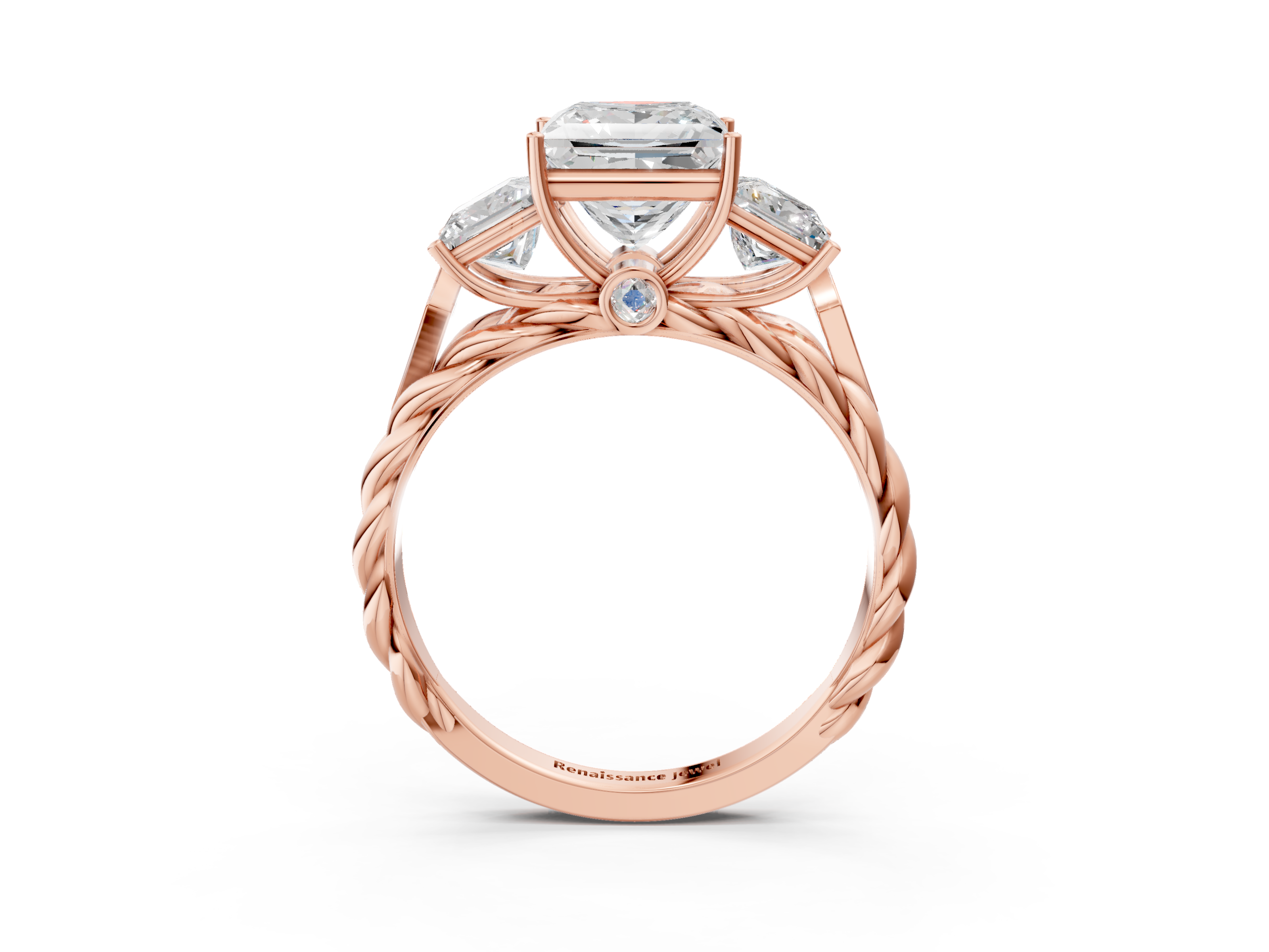 Rose gold Princess Cut Three-Stone Braided Band Ring with Four-Prong Setting_27