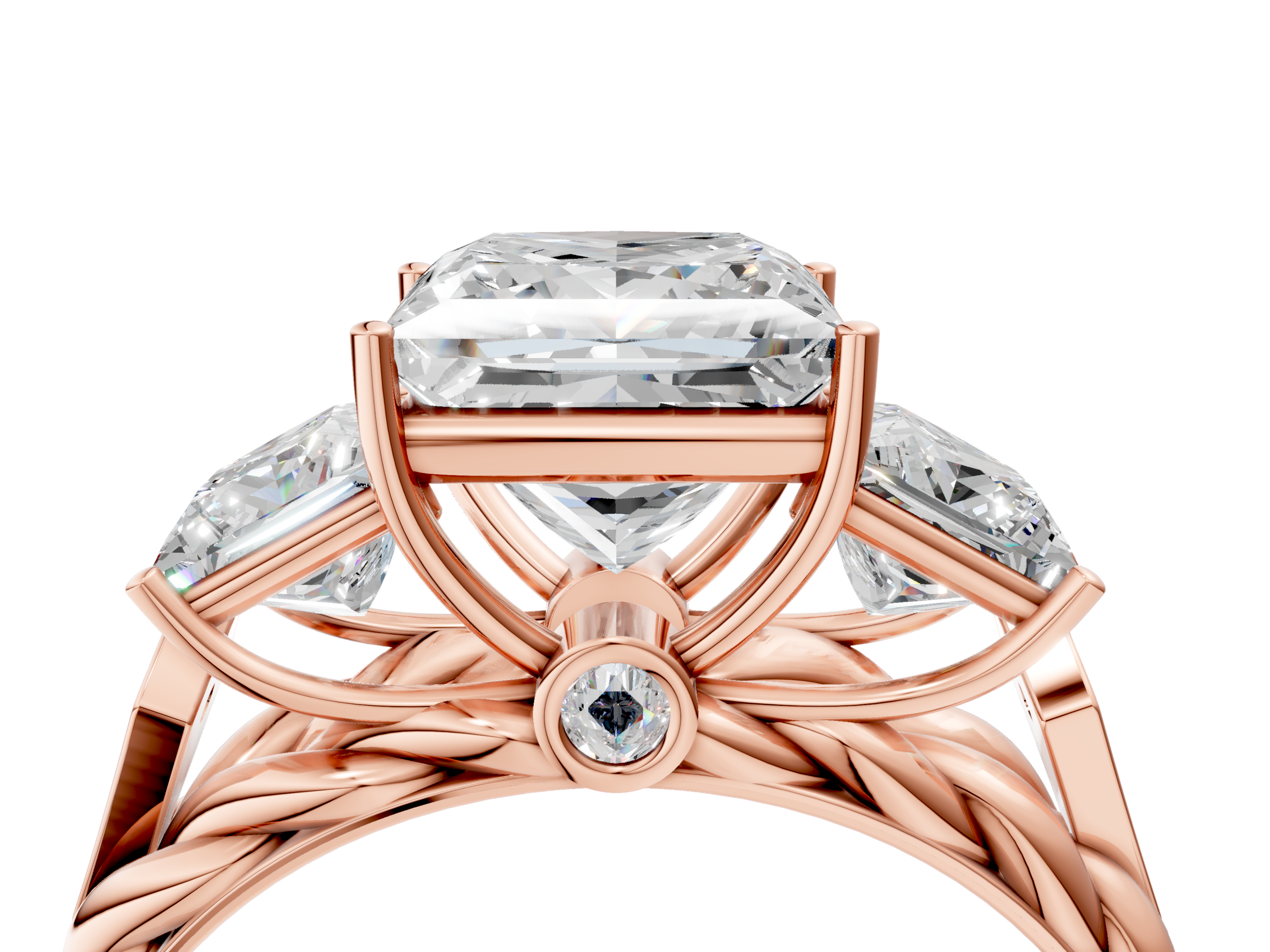 Rose gold Princess Cut Three-Stone Braided Band Ring with Four-Prong Setting_28
