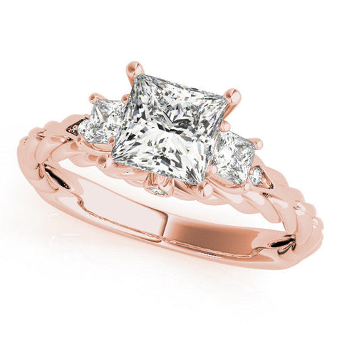 10K Rose Gold 1.02 Carat D VS1 Princess Cut Three-Stone Braided Band Ring with Four-Prong Setting