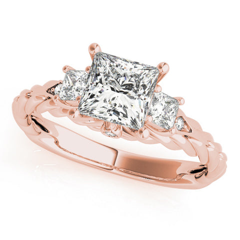 Rose gold Princess Cut Three-Stone Braided Band Ring with Four-Prong Setting