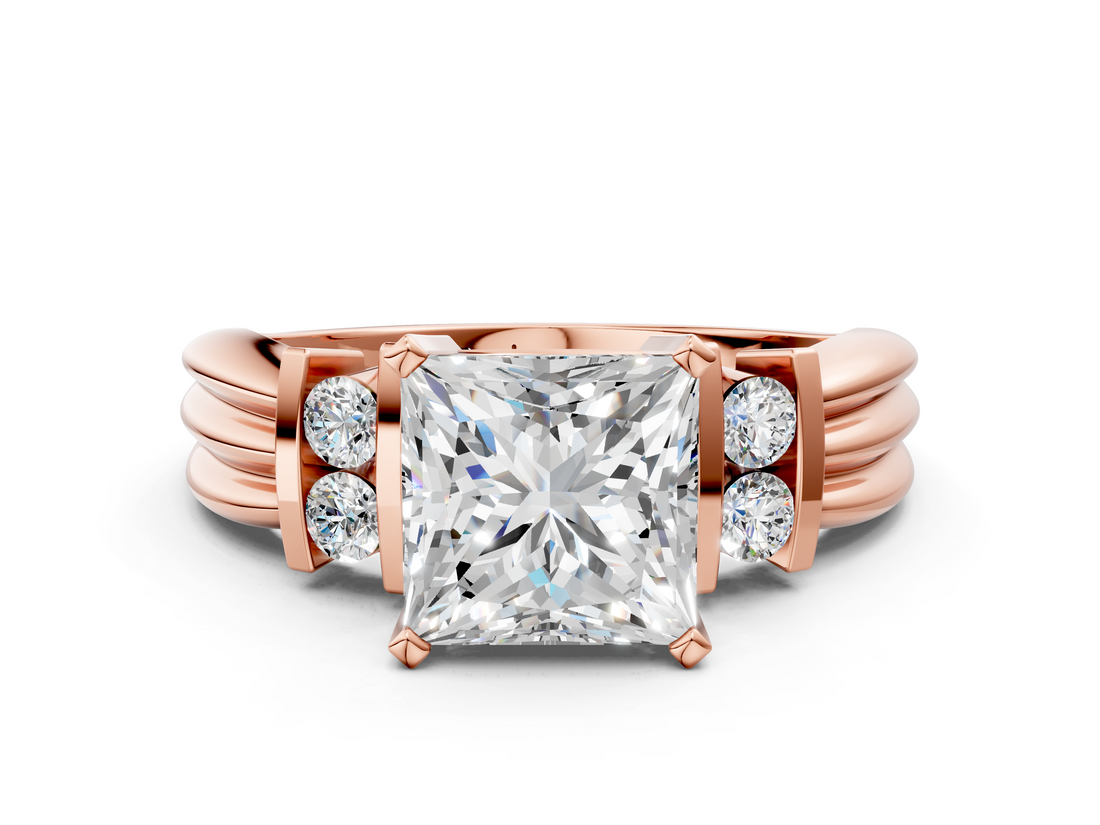 Rose gold Princess Cut Three-Stone Channel Set Ring with Bar Prongs_61