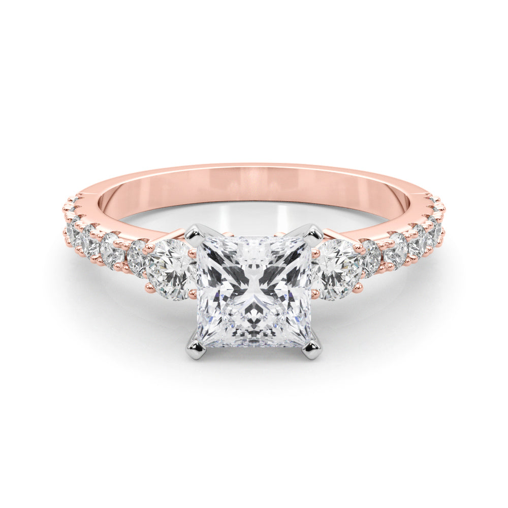 Rose gold Princess Cut Three-Stone Diamond Pavé Band with Prong Setting 1